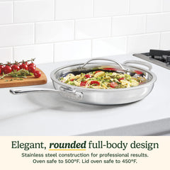 PureClad™ Triple-Ply 12" Stainless Steel Skillet with Helper Handle and Cover