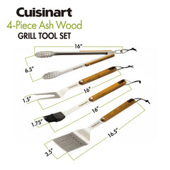 4 Piece Ash Wood Grill Tool Set